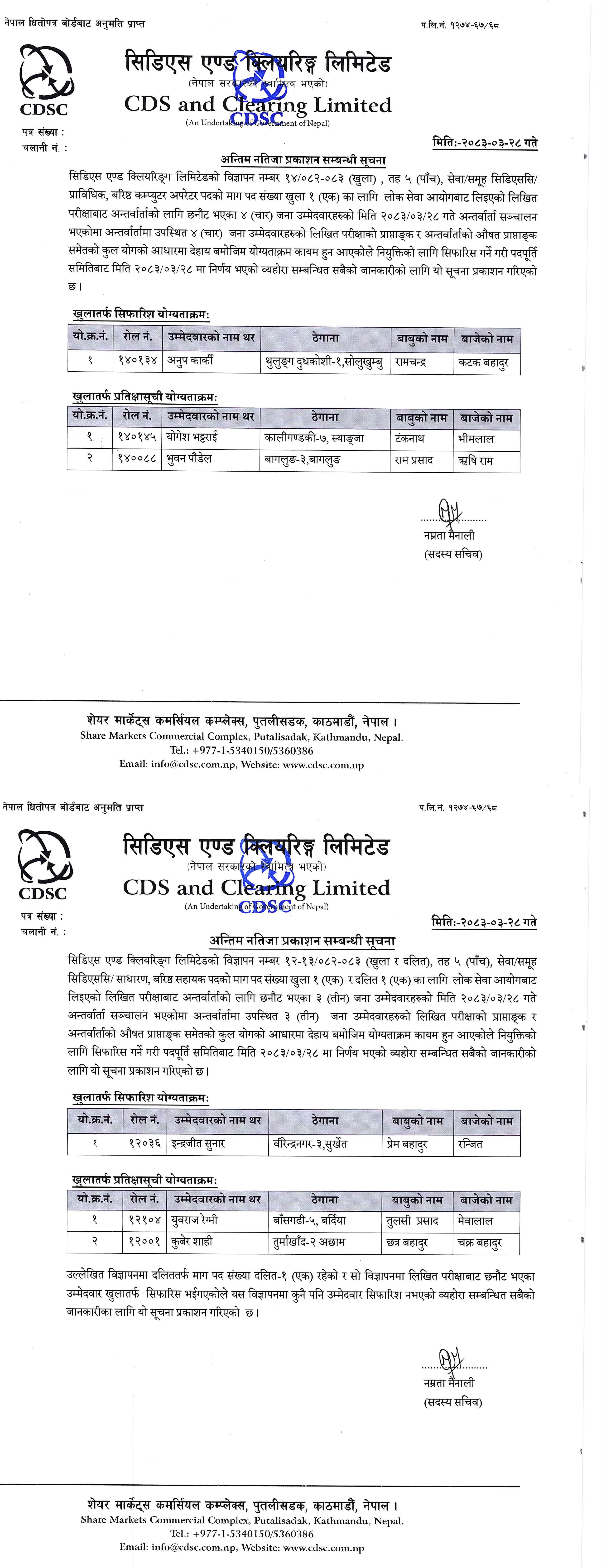 Final Result Notice Level 5 IT & Administration (Date 2083-03-28)